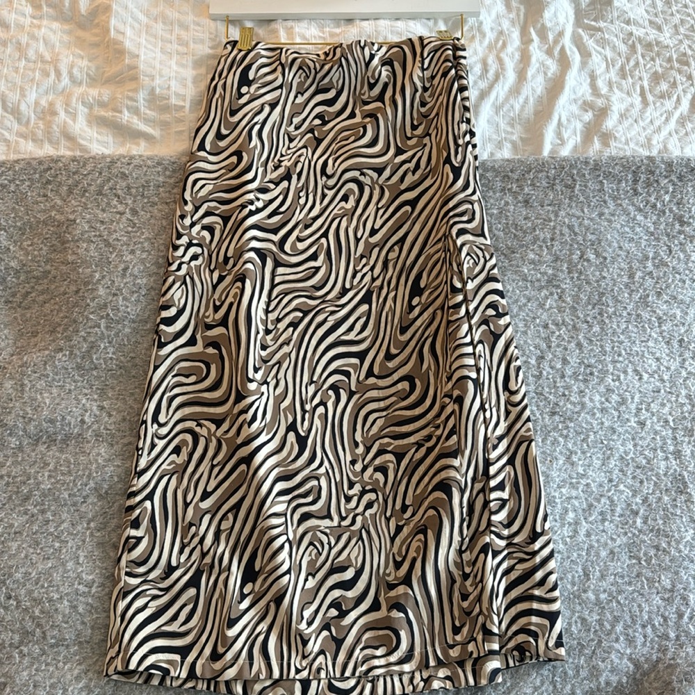 12th Tribe Black and White Zebra Print Midi Skirt